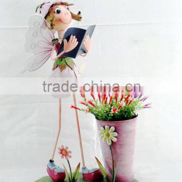 Handmade Garden Metal Doll Metal Fairy with flower pot