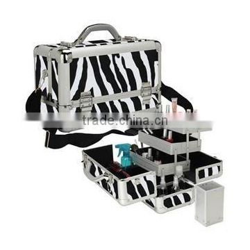 Zebra Textured Aluminum Makeup Train Case