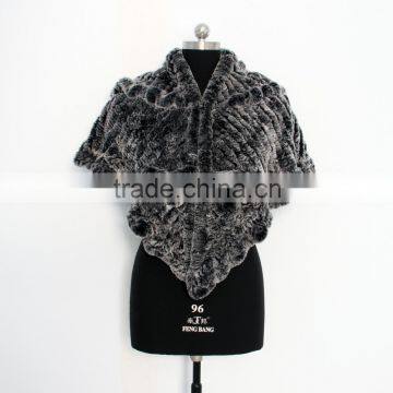 2015 real knitted rex rabbit fur cape for children