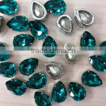 Tear drop sew on stone in claw for garment decoration