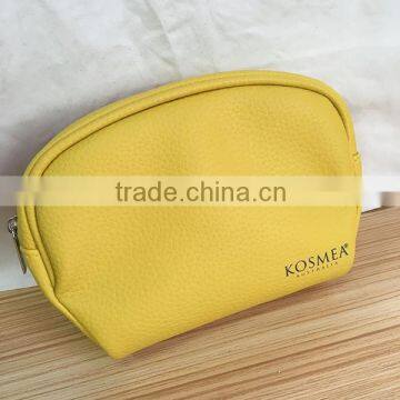 New Products Yellow Color Leather Cosmetic Pouch With Logo