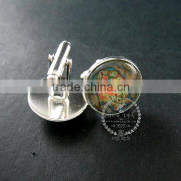 20mm Silver Plated Morocco Style Flower Art Collage Round Glass Cabochon Fashion Cufflinks Wedding Cuff Links Gift 6600052 photo-2
