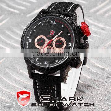Shark 6 Hands Leather Band Steel Case Mens Quartz Army Luxury Analog Sport Wacth photo-3