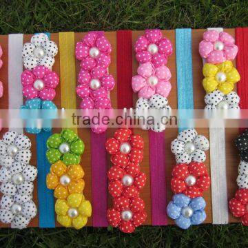 Baby Elastic Headbands Soft Stetch Headbands with Triple Cotton Polka Dots Flowers