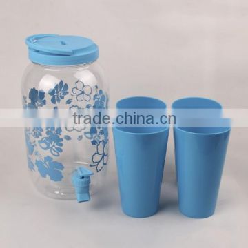 4L Glass Water Dispenser With Tap Beverage Juice Dispenser With Cups