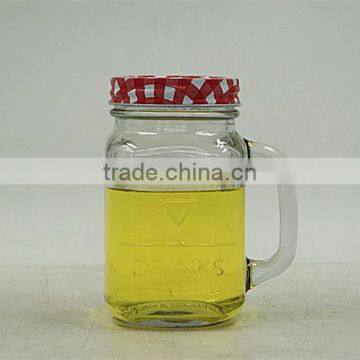 wholesale 400ml glass mason jar with handle and metal lid ,paper straw