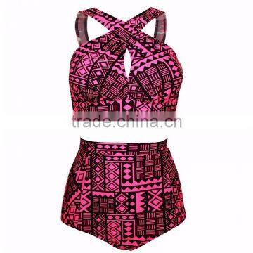 Plus Size Swimwear Women Swimsuit 2016 New Bikinis High Waist Bathing Suits Print Vintage Retro Floral Bikini Set photo-5
