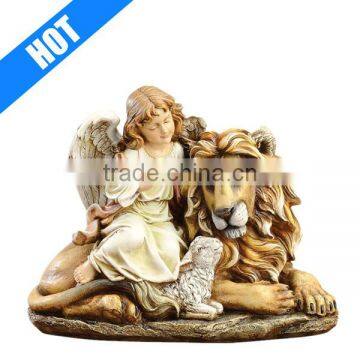 Sitting Angel Figurines with Lion and Lamb 11-1/2-Inch for Sale