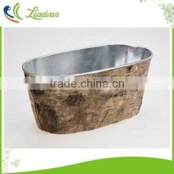 Chinese Supplier Vintage Style Antique Imitation Birch Bark Decor Multi-purpose Aged Metal Flower Pots Planter With Tree Bark