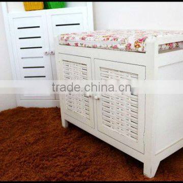 wooden durable footstool wood storage cabinet with bamboo door