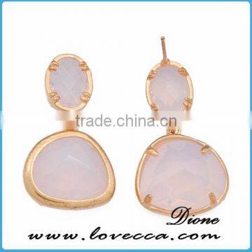 Brass frame material single stone earring designs glass stone earrings