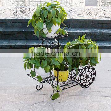 YS91525BL Black metal garden flower pot rack with wheels