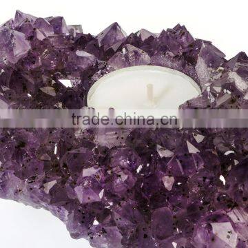 Natural Amethyst Cluster Pillar Candle Holder (aprox Size 4.5" x 8") photo-3