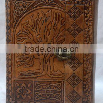 Handmade Vintage Tree Of Life Embossed Leather Diary With Clasp