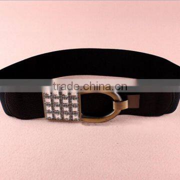 Wholesale Rhinestone Paved Ring Type Alloy Buckle Sex Women Lady Wide PU Waist Belt photo-3