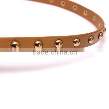 Wholesale Rivet Decorated Ring Buckle Girl Thin PU Waist Belt photo-3