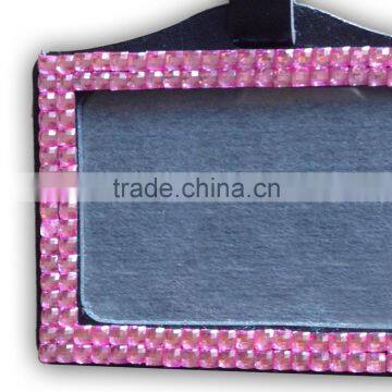 ID Holder With Pink Gem, High Quality Promotion Gift PU Leather Badge Holder With Crystal Gem Decoration photo-3
