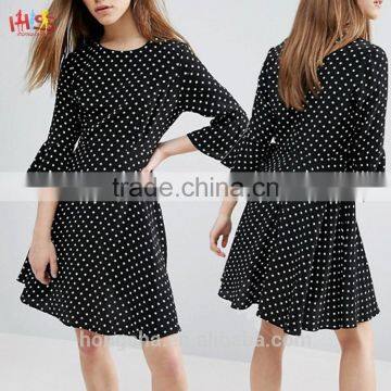 Women Vintage Dresses 2016 Top Quality Petite Polka Dot Fluted Sleeve Dress HSd7247