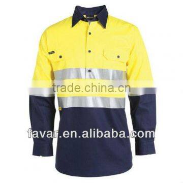 Two Tone UPF50+ Hi Vis reflectivet close front cotton drill work shirt