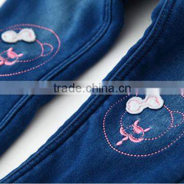 New Fall Children Wear Cartoon Bear Embroidered Lace and Cotton Denim Trousers photo-4