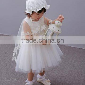 Latest Wholesale Baby Clothes Hot Sale Cheap Baby Clothing Children's Boutique Sleeveless Summer White Flower Girl Dress 2017 photo-3