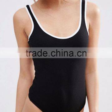 Women Plain Contrast Tipping Bodysuit Slim Knitted Basic Style Bodysuit With White Hem Eco-friendly High Quality photo-4