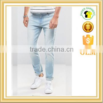 New Fashion Stretch Slim Jeans With Rips In Mid Wash for man