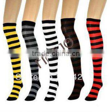 Women Ladies Striped Knee Socks Cotton Stripes Pantyhose School Sports Stocking 8148