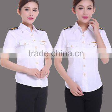 Juqian Custom Top Quality Airline Uniform Long Sleeve Women White Cotton Commander Women Pilot Uniform Shirt in China photo-4