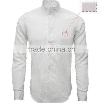 Latest Custom Man Shirt Design Pure White Linen Mens Dress Shirts Camisas photo-3