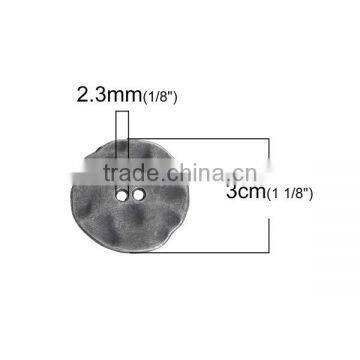 Zinc Based Alloy Metal Sewing Buttons Irregular Antique Silver 2 Holes Round 30mm x 29mm photo-2