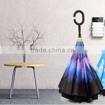 New Product 23 Inch 8 Ribs Double Layer C Handle Umbrella Reverse photo-4