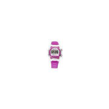 Pink Plastic Alarm Multifunction Ladies Wrist Watch With Stainless Steel Back