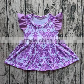 Wholesale baby girls purple dresses boutique floral design children cotton flutter summer outfit skirt