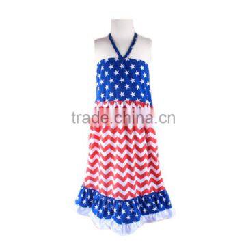 Lovely America Girls Memorial Day Chevron Maxi Dress Kids July 4th Long Sleeve Cotton Dress