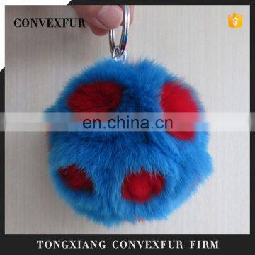 Fur ball football keychain top quality rabbit fur poms keychain for decoration