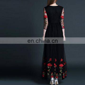 2016 Newest Spring Maxi Long Style Net Yarn 3/4 Sleeve Embroidery Evening Dress photo-3