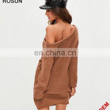 Women off shoulder knitted sweater dress