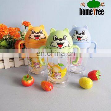 children cartoon shape plastic kids school water bottle with straw and double handle