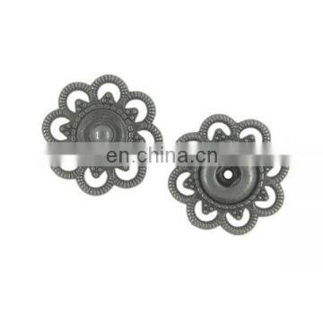 Custom Flower Metal Snap Buttons , Black Gunmetal Color Button