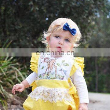 Free Ship Newborn Baby Girls Fairy Lace Yellow Romper Bow Deer Jumpsuit Sunsuit Outfit Cute Summer Clothes photo-2