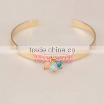 CWB662002 New product Golden woven bangle with beads chram cuff bracelet