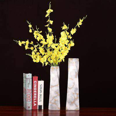 Grey Gold Marbling Chinese Modern Simple Large Ceramic Flower Vase For Living Room Decor