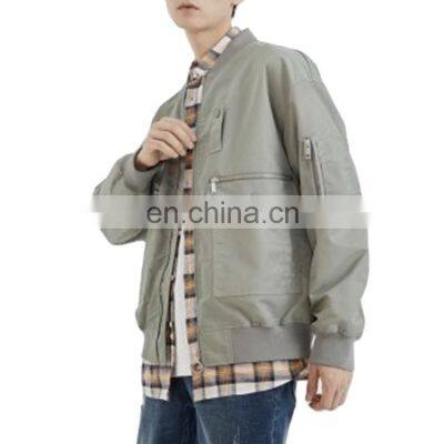 Logo Printing Long Sleeve  Bomber Jackets With Gold Zippers Nylon Baseball Fit Jacket For Men