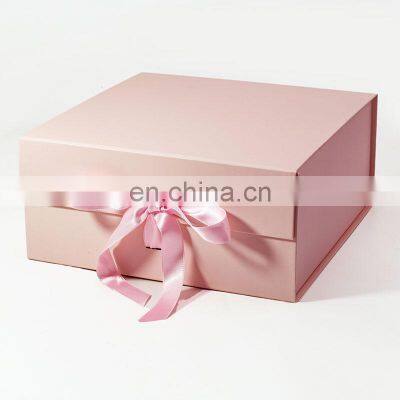 Custom bulk slot ribbon pink square magnetic closure rigid clothing subscription gift boxes