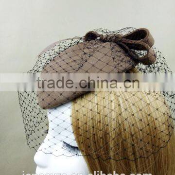 Custom Design Felt Fascinator Hat With Veil Wool Hat For Women photo-3