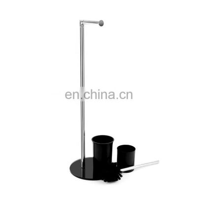 Fancy standing stainless steel toilet paper roll holder with toilet brush