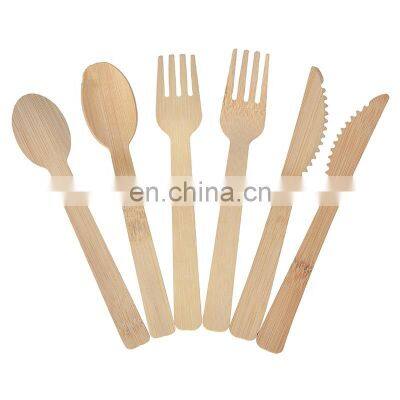 100% Eco friendly 170 mm Bamboo Fork Knife and Spoon Disposable Cutlery Set for Outdoor