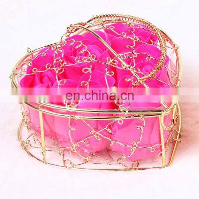6pcs Soap Rose Flowers Gift Box Iron Basket Small Bouquets Gift Box Heart Shape Christmas Wedding Party Valentine's Day Gifts photo-3