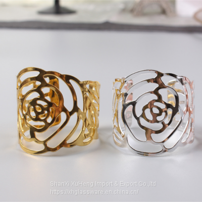 Wholesale Gold And Silver Colored Metal Napkin Ring With Flower Design photo-4